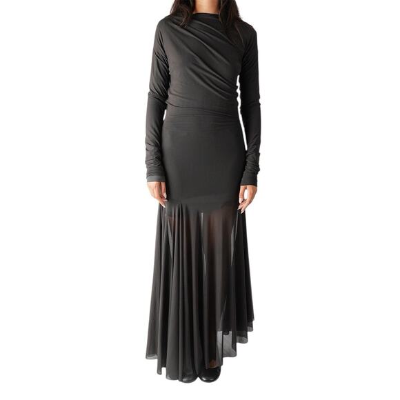 Lemaire Transparent Maxi Dress In Dark Espresso M Asymmetrical Mesh Dress Gown - Picture 1 of 14